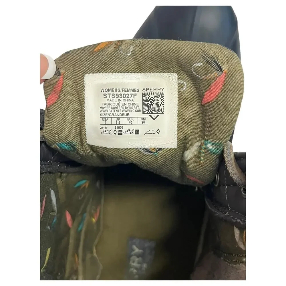 Sperry Saltwater Duck Boots Womens 9 Gray Navy Quilted Rubber Outdoor STS9327F